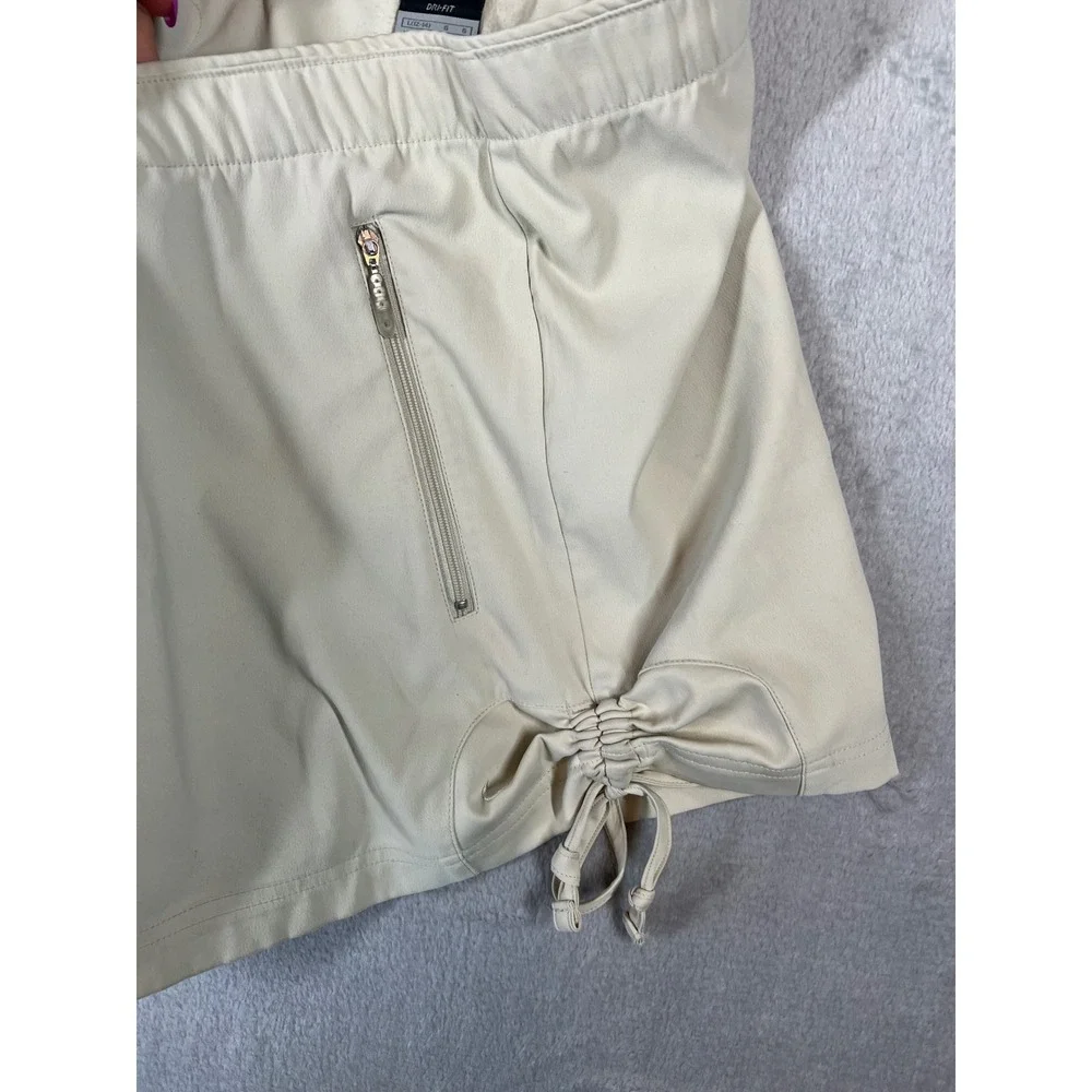 Nike Dri-FIT Womens Cream Beige‎ Athletic Golf Hiking Shorts Cinch Side Size L